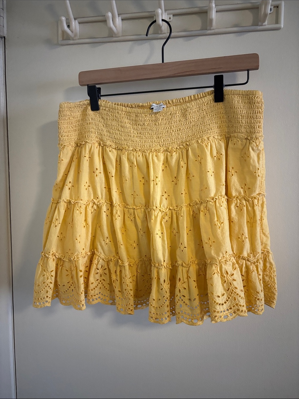 American Eagle Outfitters Yellow Eyelet Tiered Mini Skirt